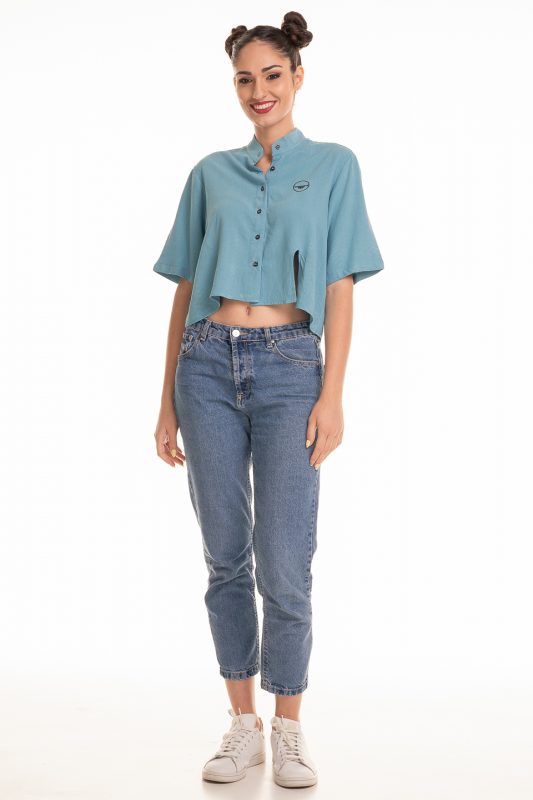 cropped summer shirt teal